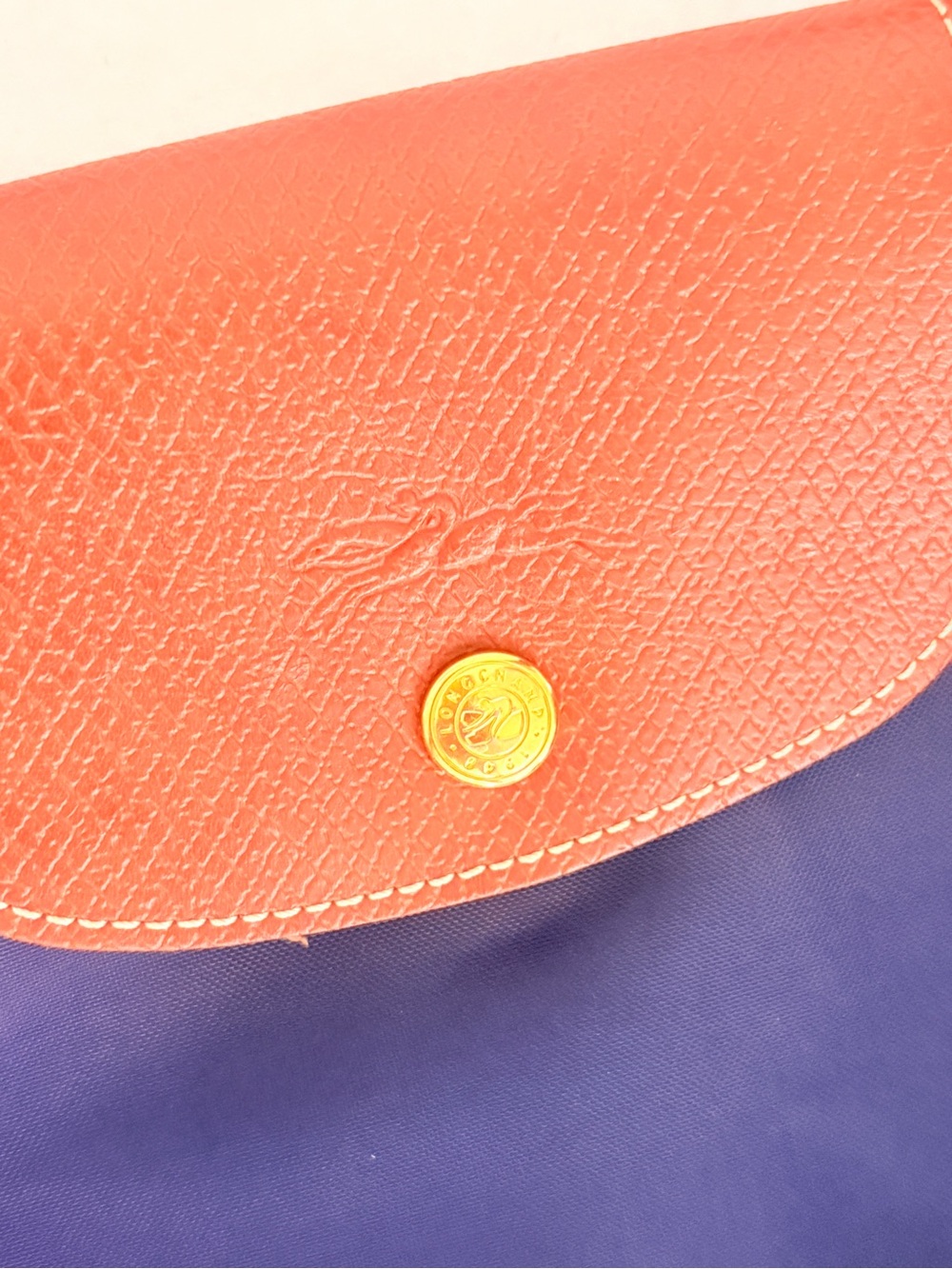 Longchamp Le Pliage Purple Tote with Brown Leather Trim Modele M Depose - Picture 5 of 9